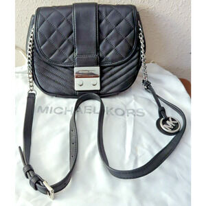 Michael Kors Sloan Medium Top Handle Satchel Leather/Chain Crossbody Black